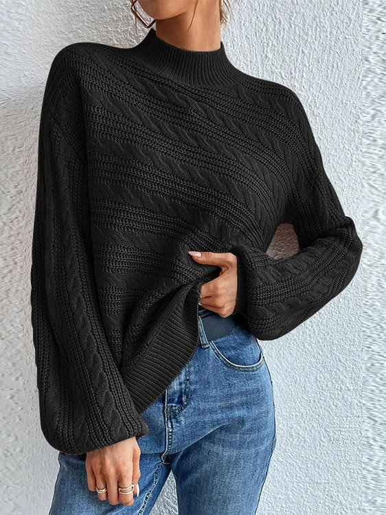 Damen Wolle/Stricken Unifarben Langarm Bequem Lässig Pullover