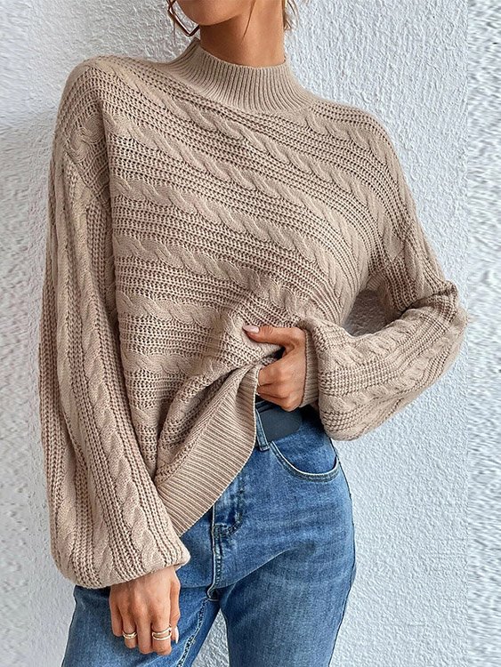 Damen Wolle/Stricken Unifarben Langarm Bequem Lässig Pullover