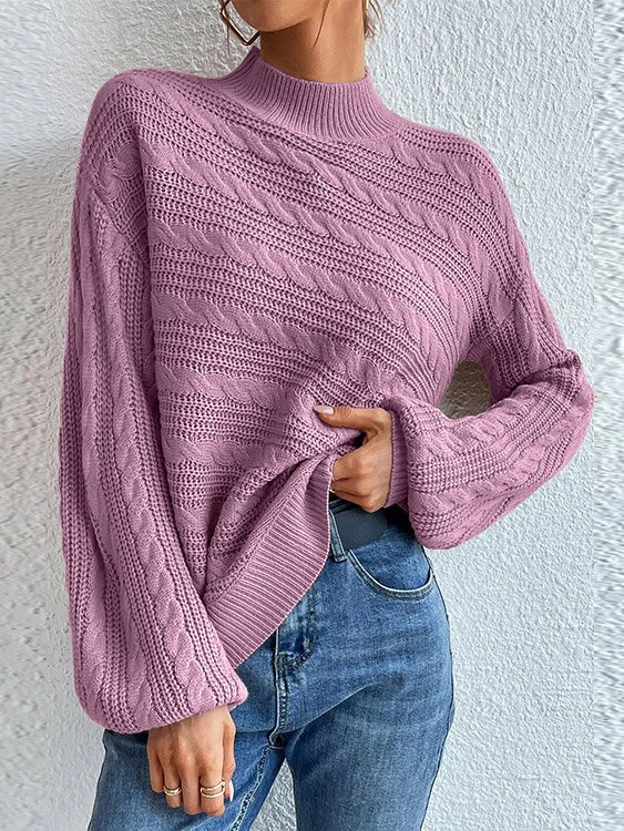 Damen Wolle/Stricken Unifarben Langarm Bequem Lässig Pullover