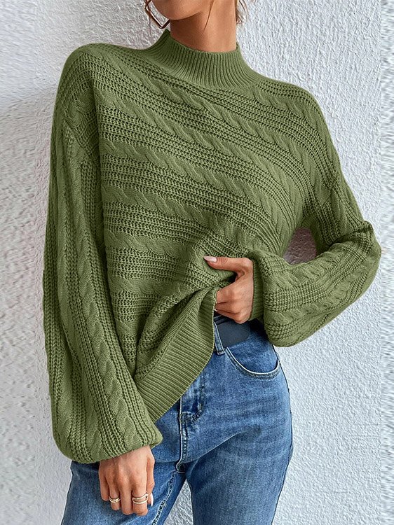 Damen Wolle/Stricken Unifarben Langarm Bequem Lässig Pullover