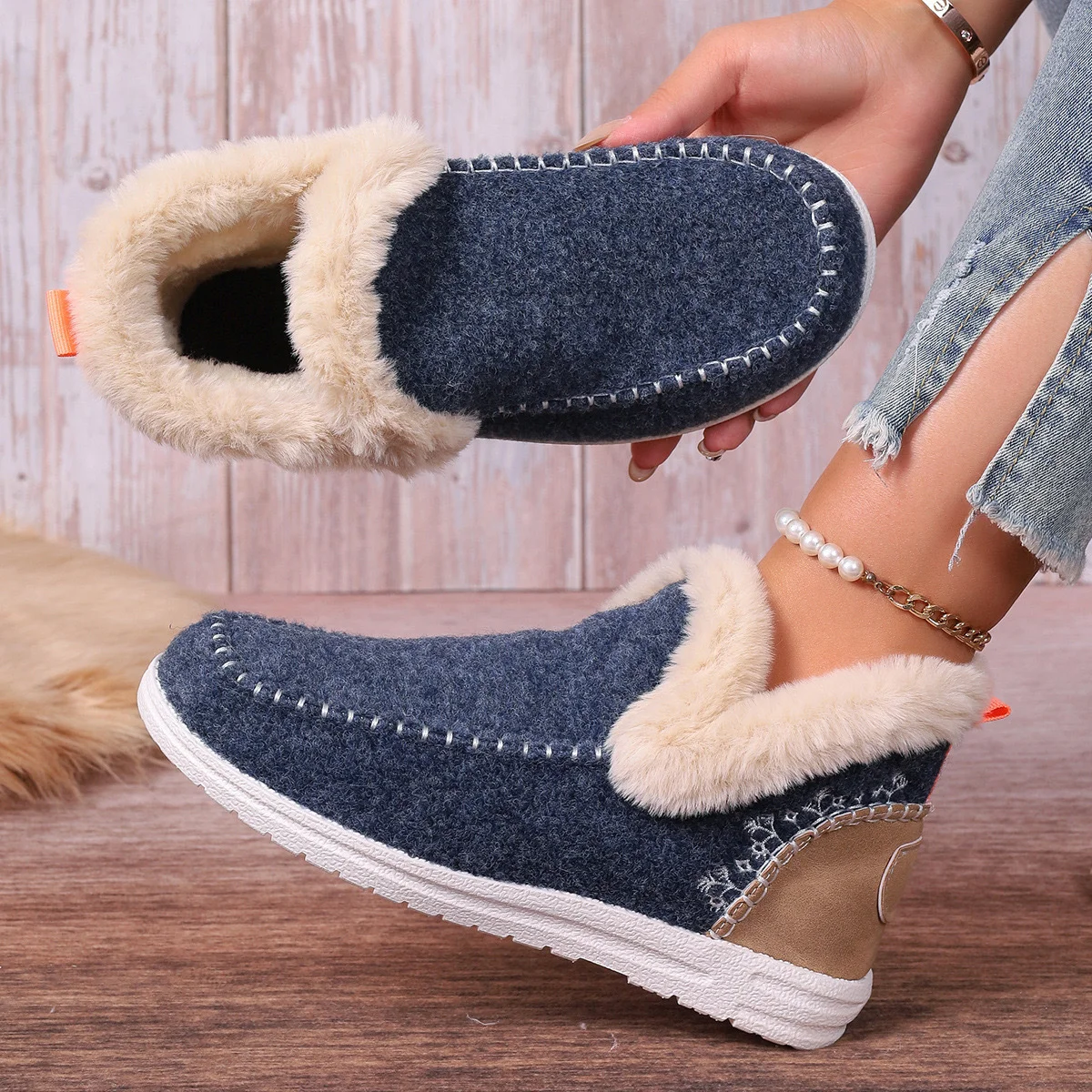 Lässig Unifarben Slip On Flach Schneestiefel