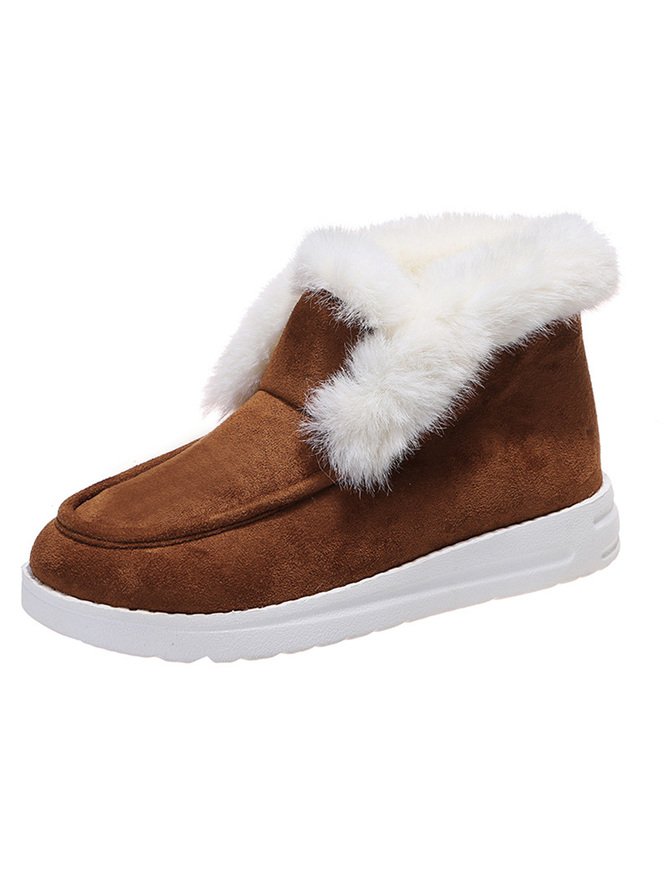 Retro Unifarben Wärme Slip On Flach Schneestiefel