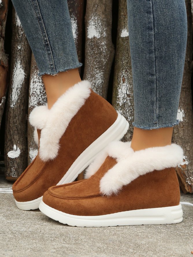 Retro Unifarben Wärme Slip On Flach Schneestiefel