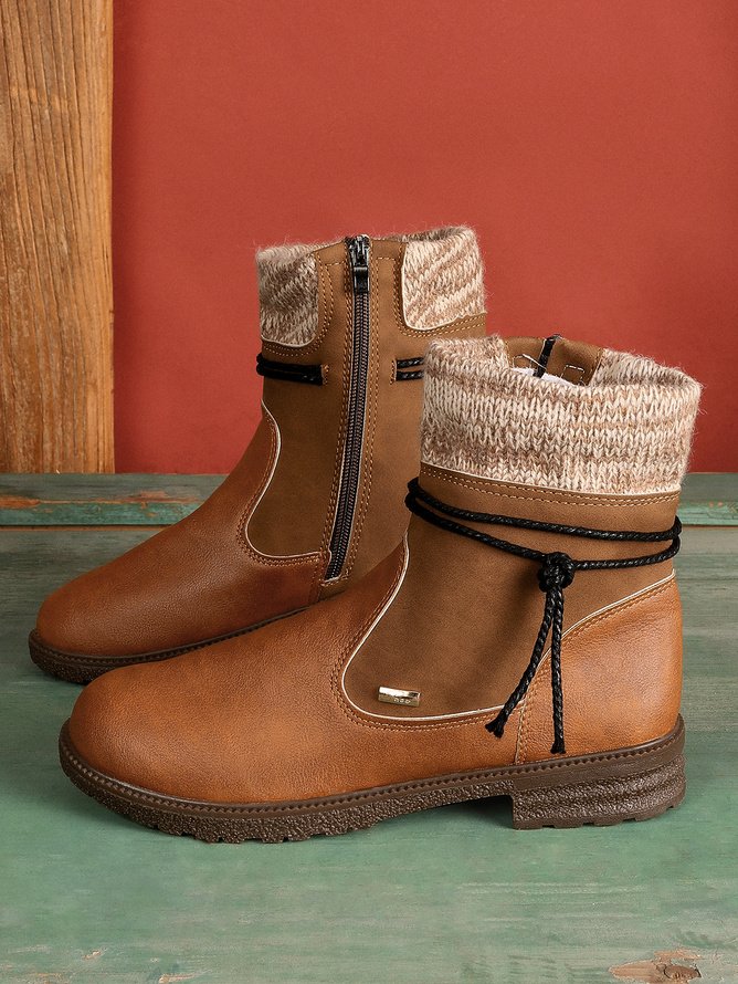 Retro Unifarben Reißverschluss Blockabsatz Klassische Stiefel