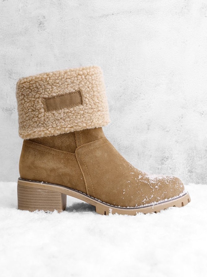 Lässig Unifarben Slip On Blockabsatz Schneestiefel