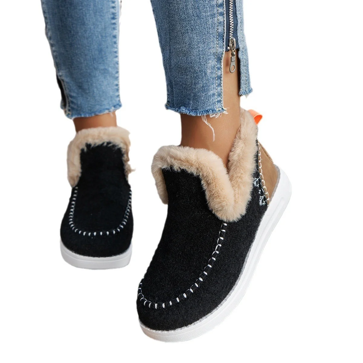 Lässig Unifarben Slip On Flach Schneestiefel