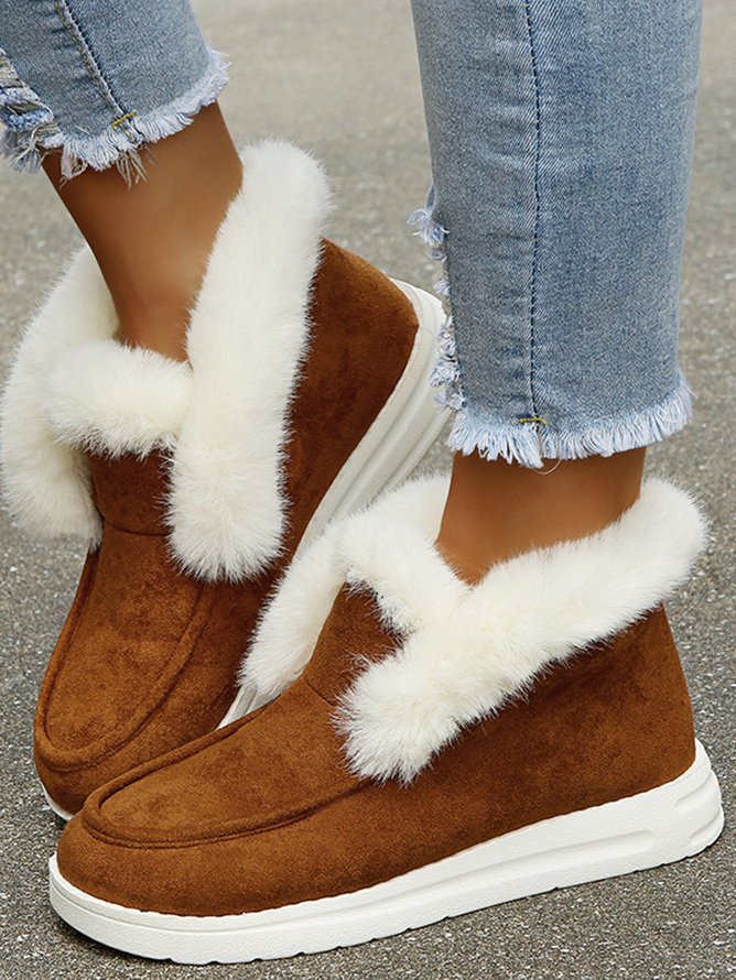 Retro Unifarben Wärme Slip On Flach Schneestiefel