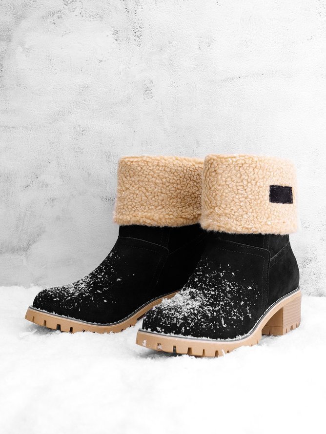 Lässig Unifarben Slip On Blockabsatz Schneestiefel