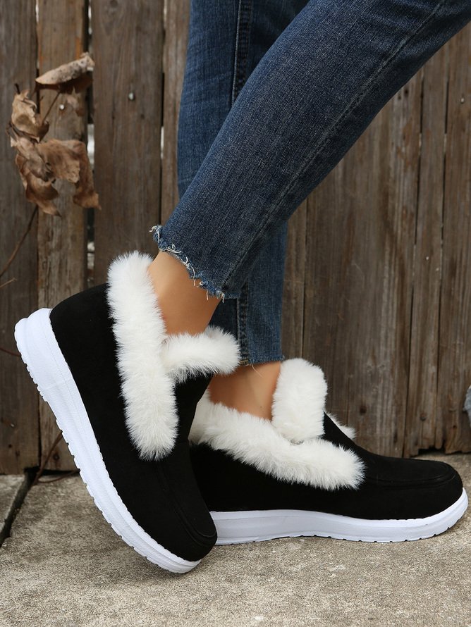 Retro Unifarben Wärme Slip On Flach Schneestiefel