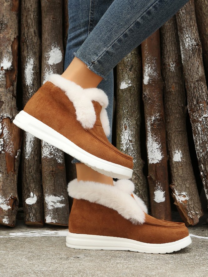 Retro Unifarben Wärme Slip On Flach Schneestiefel