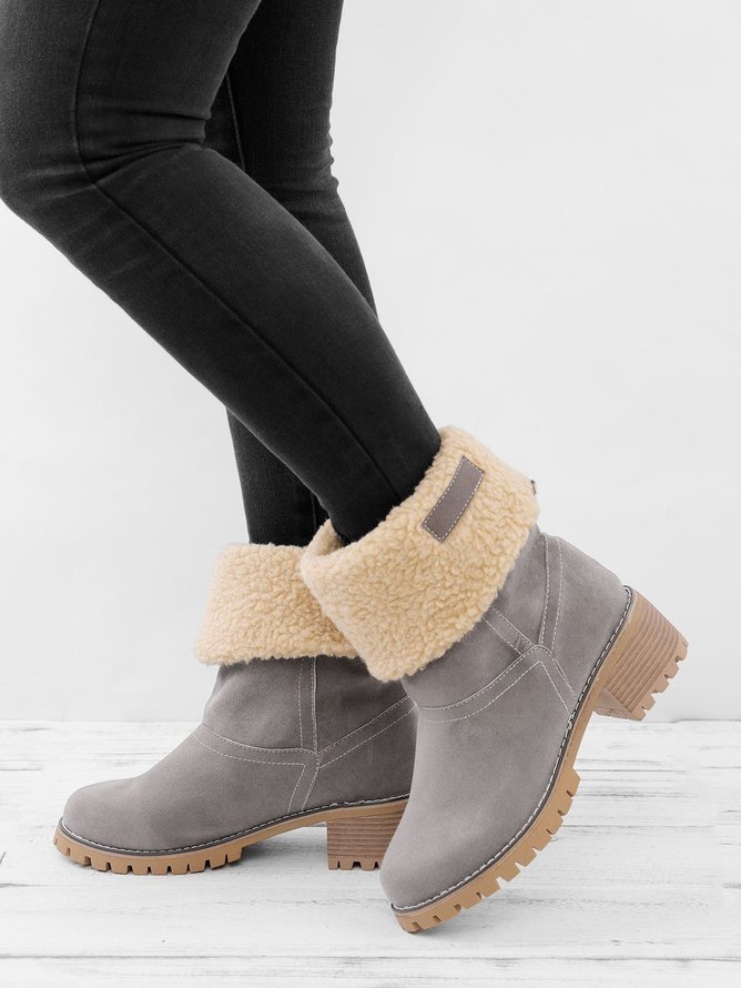 Lässig Unifarben Slip On Blockabsatz Schneestiefel