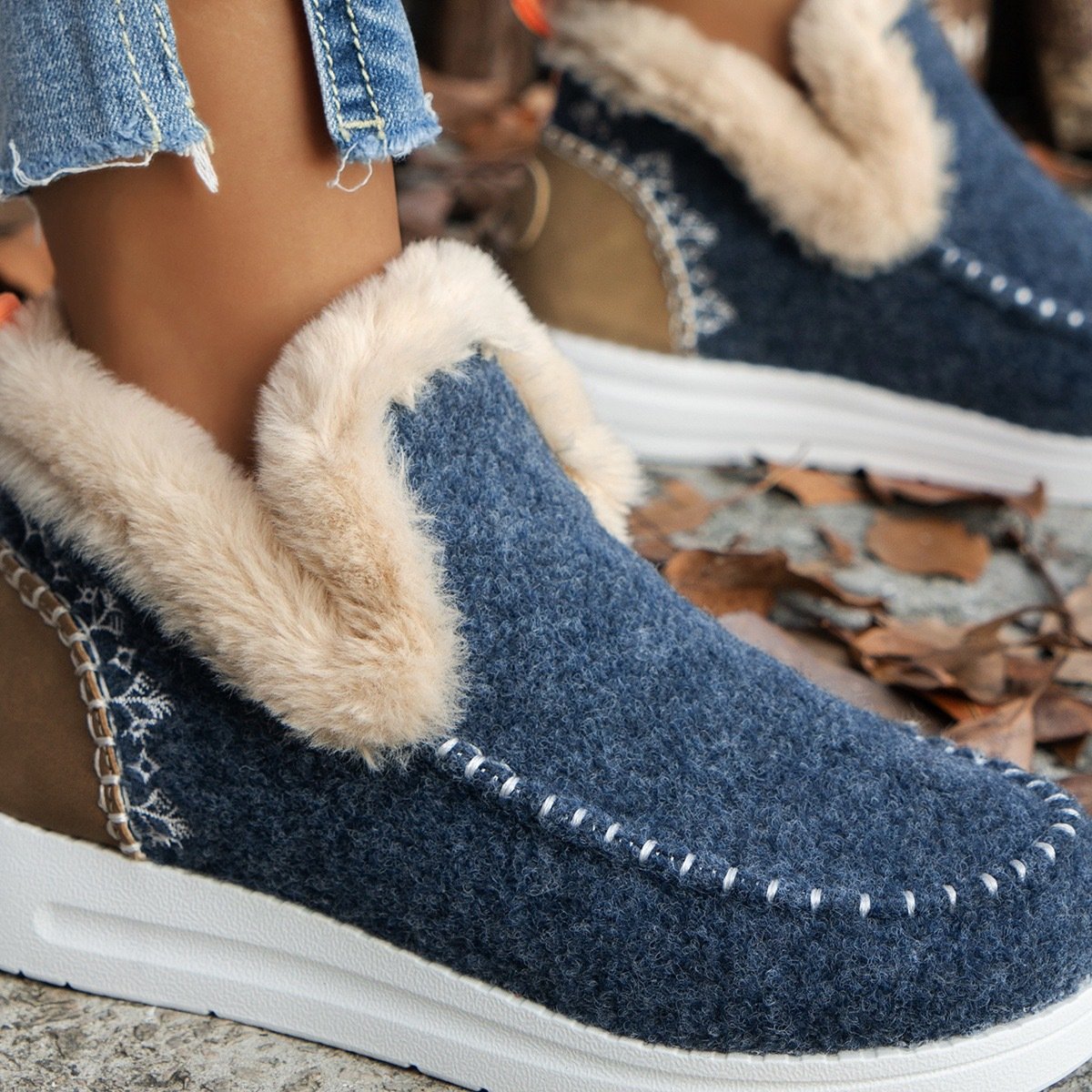 Lässig Unifarben Slip On Flach Schneestiefel