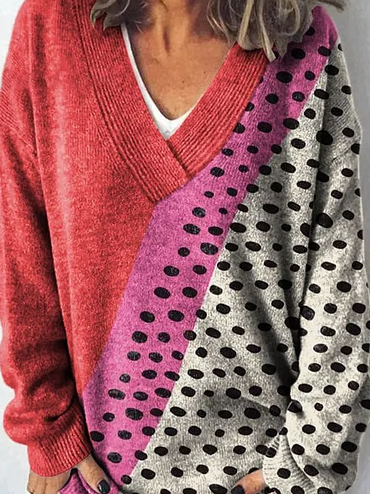 Damen Garn/Wollgarn Polka Dots Langarm Bequem Lässig Pullover