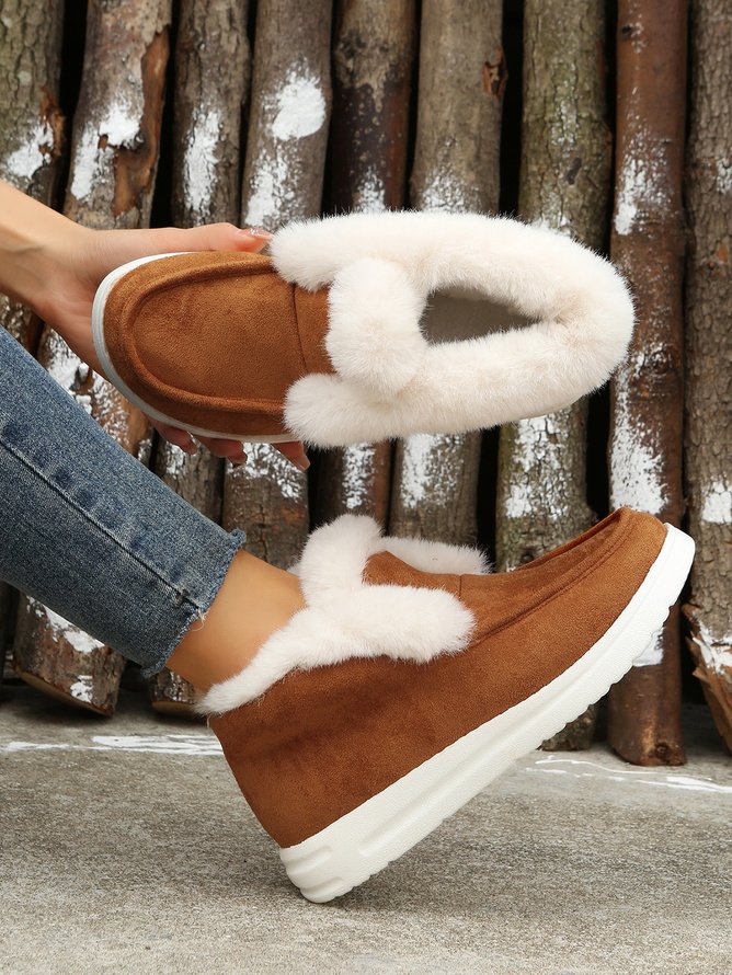 Retro Unifarben Wärme Slip On Flach Schneestiefel