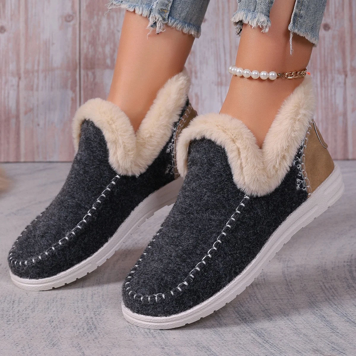 Lässig Unifarben Slip On Flach Schneestiefel