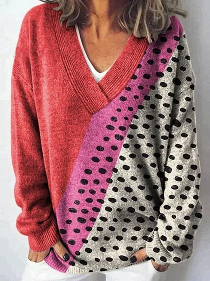 Damen Garn/Wollgarn Polka Dots Langarm Bequem Lässig Pullover