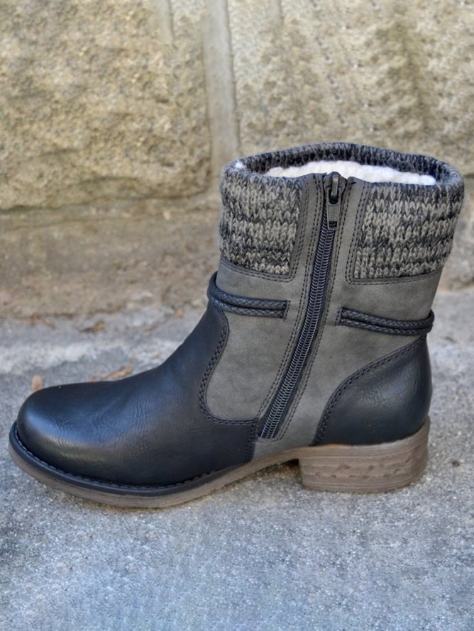 Retro Unifarben Reißverschluss Blockabsatz Klassische Stiefel