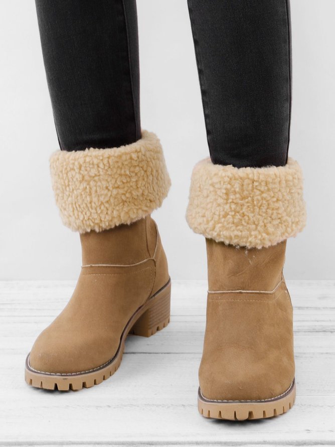 Lässig Unifarben Slip On Blockabsatz Schneestiefel