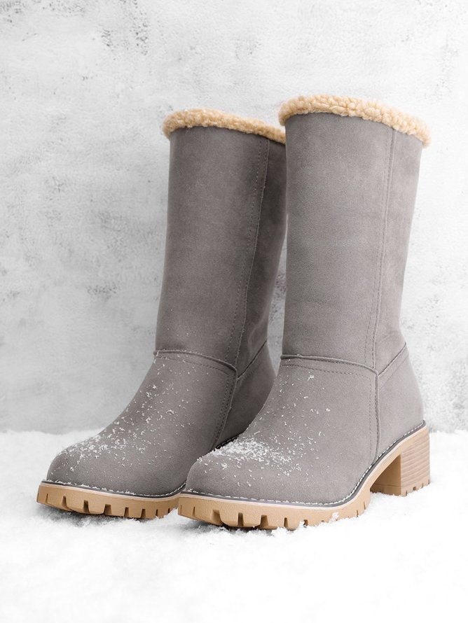 Lässig Unifarben Slip On Blockabsatz Schneestiefel