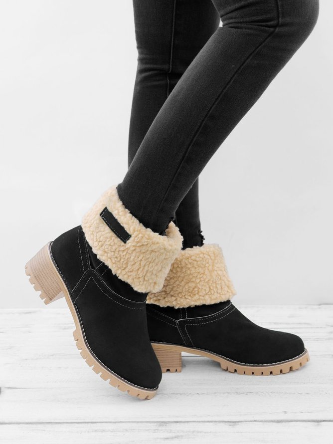 Lässig Unifarben Slip On Blockabsatz Schneestiefel