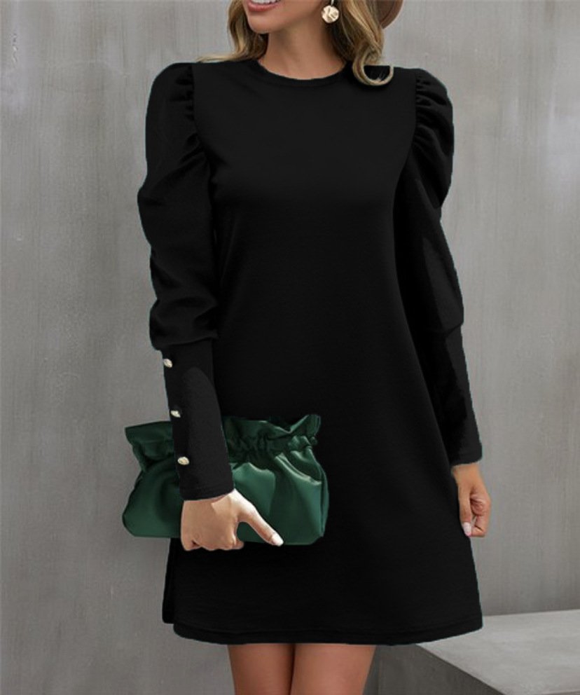 Damen Unifarben Rundhals Langarm Bequem Lässig Midikleid