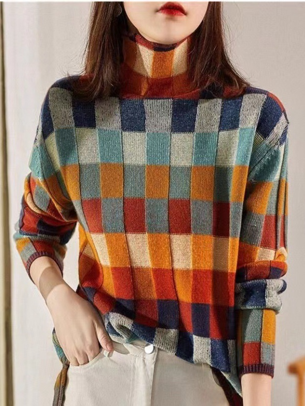 Damen Garn/Wollgarn Geometrisch Langarm Bequem Lässig Pullover