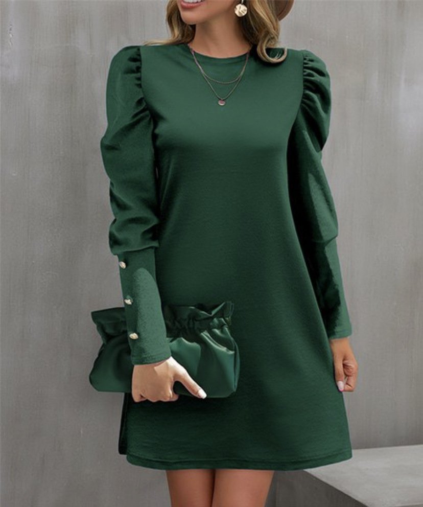 Damen Unifarben Rundhals Langarm Bequem Lässig Midikleid