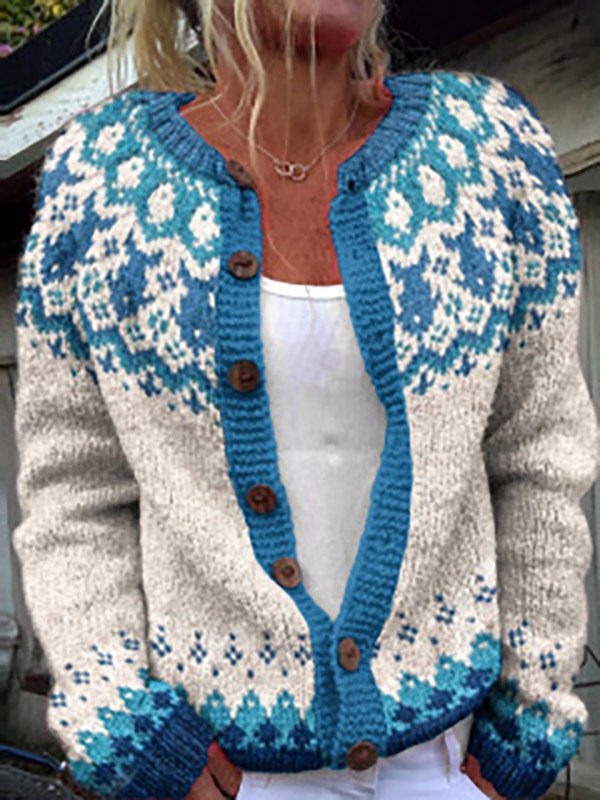 Damen Wolle/Stricken Geometrisch Langarm Bequem Lässig Strickjacke