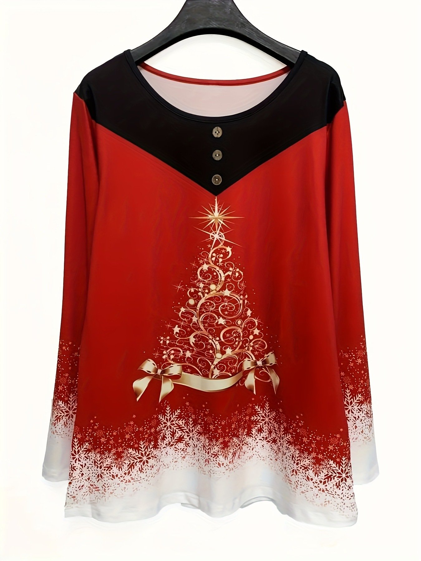Rundhals Langarm Weihnachten Regelmäßig Mikroelastizität Weit Bluse für Damen