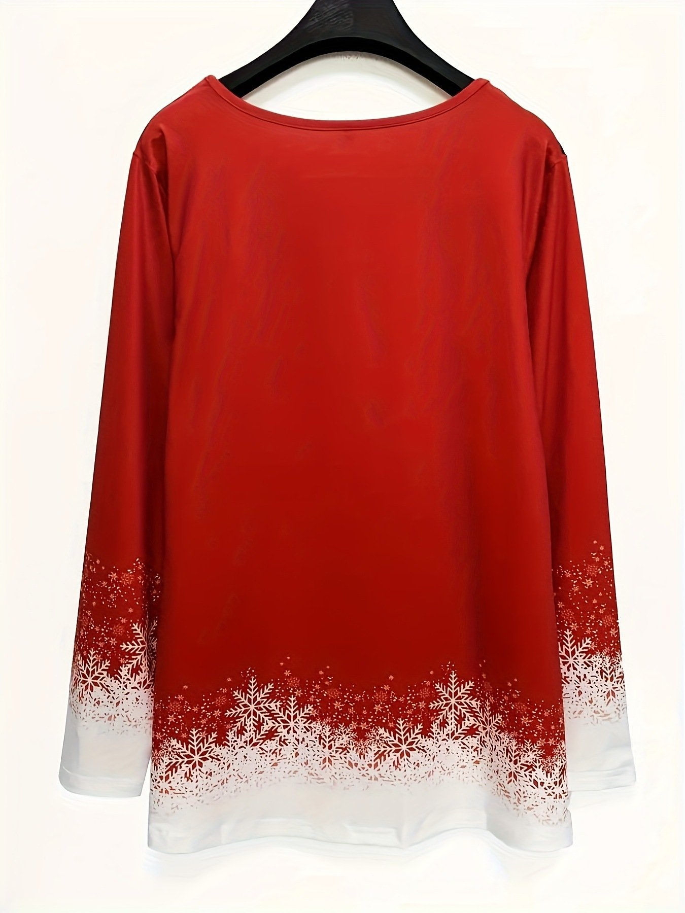 Rundhals Langarm Weihnachten Regelmäßig Mikroelastizität Weit Bluse für Damen