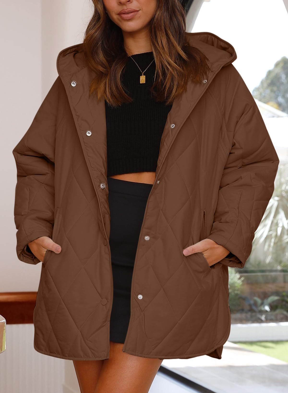 Damen Unifarben Schwer Weit Gepolstert Jacke