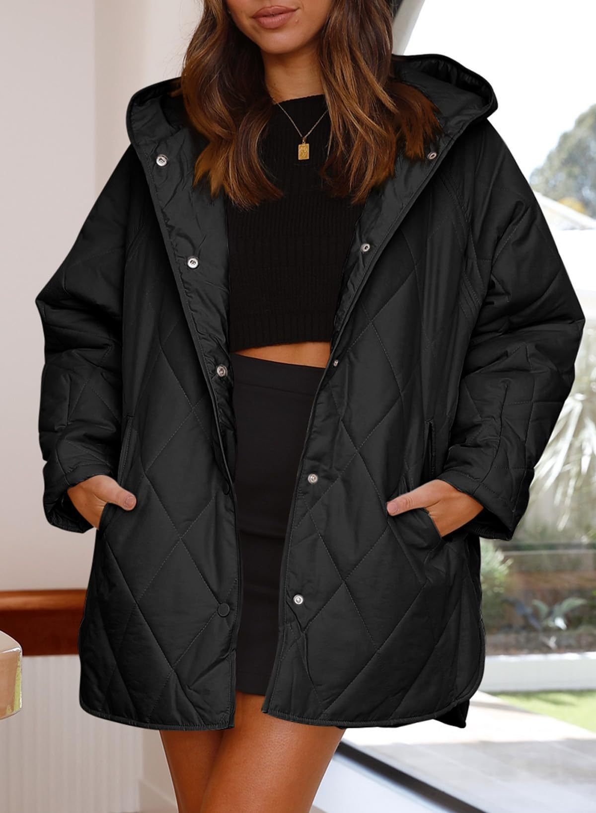 Damen Unifarben Schwer Weit Gepolstert Jacke