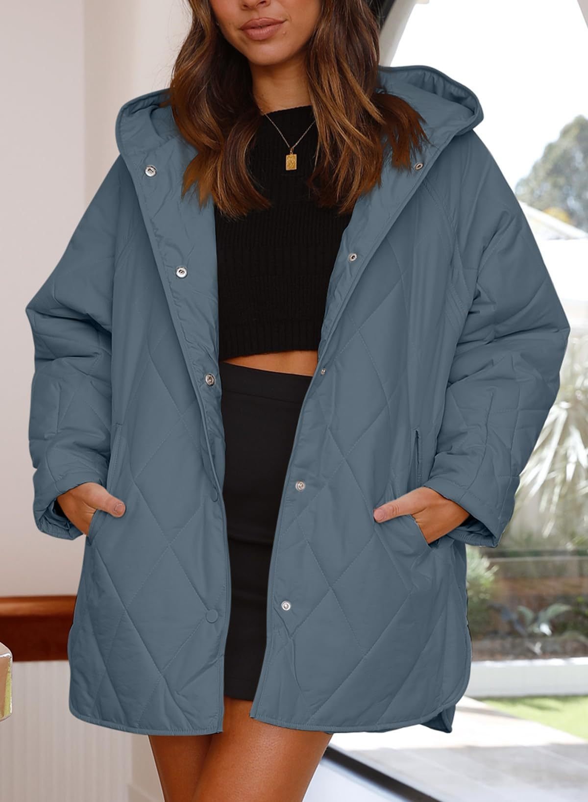 Damen Unifarben Schwer Weit Gepolstert Jacke