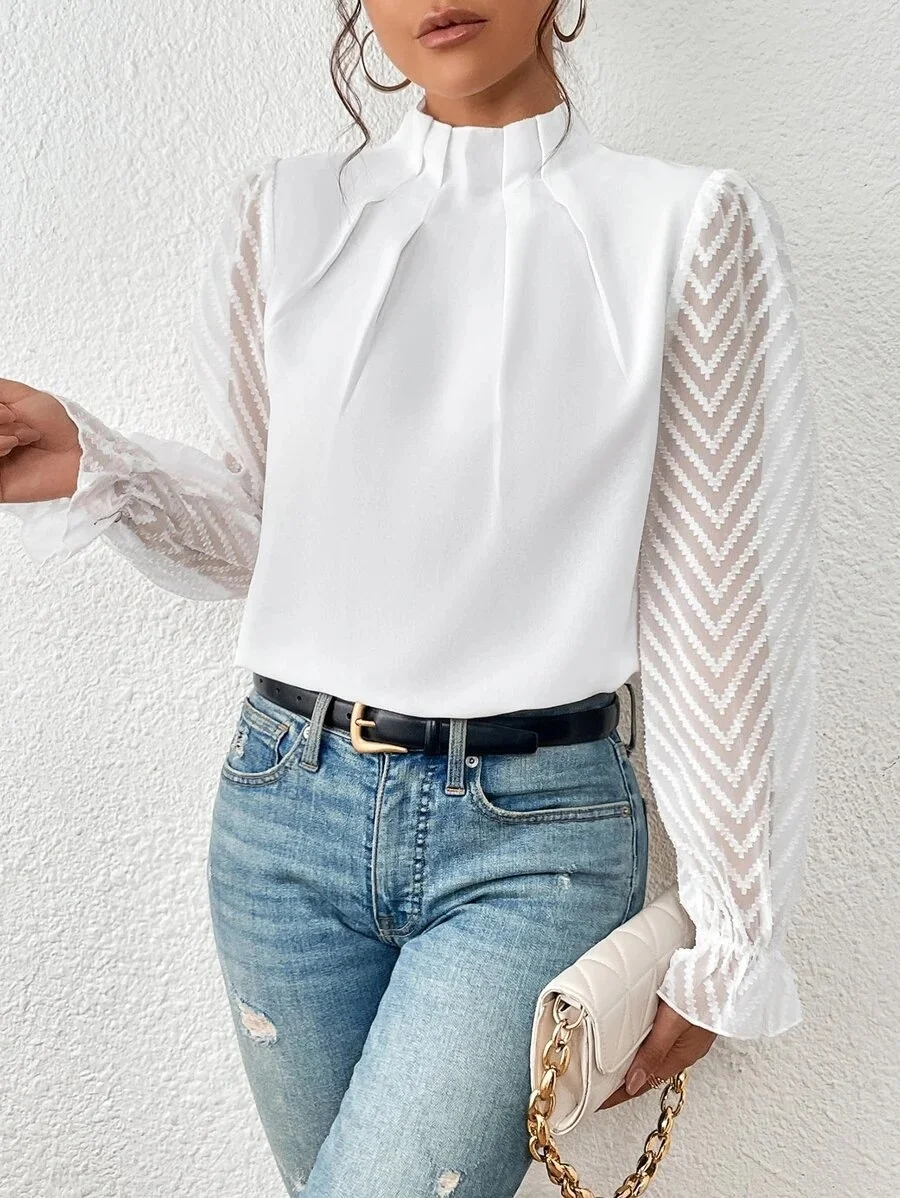 Lässig Unifarben Mock Neck Langarm T-Shirt