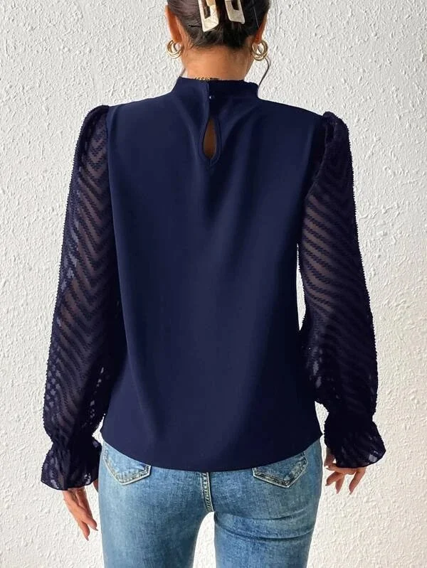 Lässig Unifarben Mock Neck Langarm T-Shirt