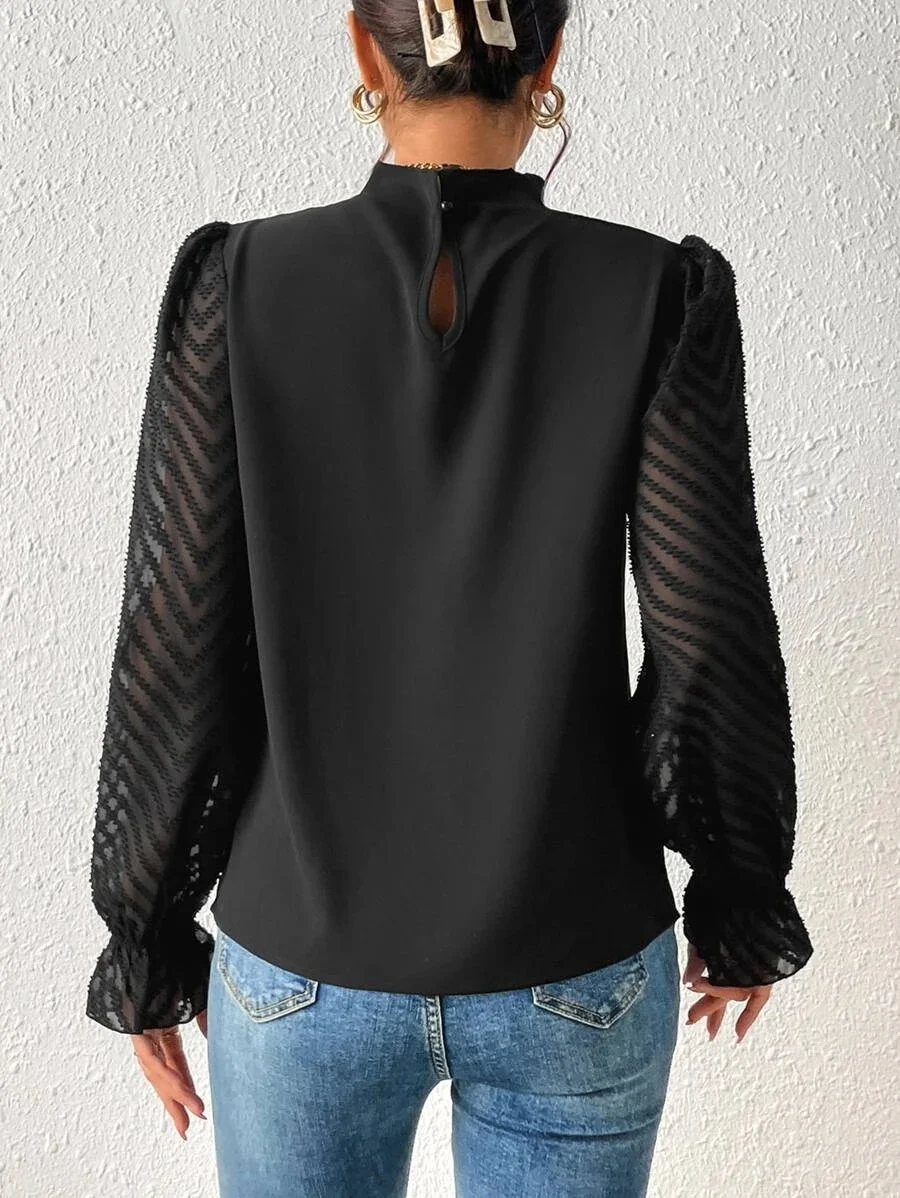 Lässig Unifarben Mock Neck Langarm T-Shirt