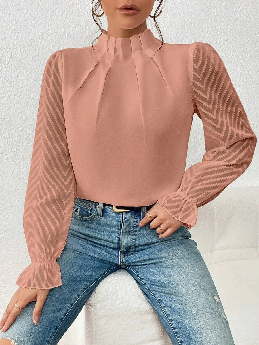 Lässig Unifarben Mock Neck Langarm T-Shirt
