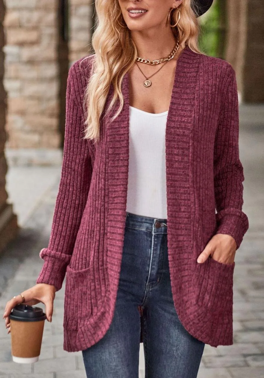 Damen Unifarben Langarm Bequem Lässig Strickjacke