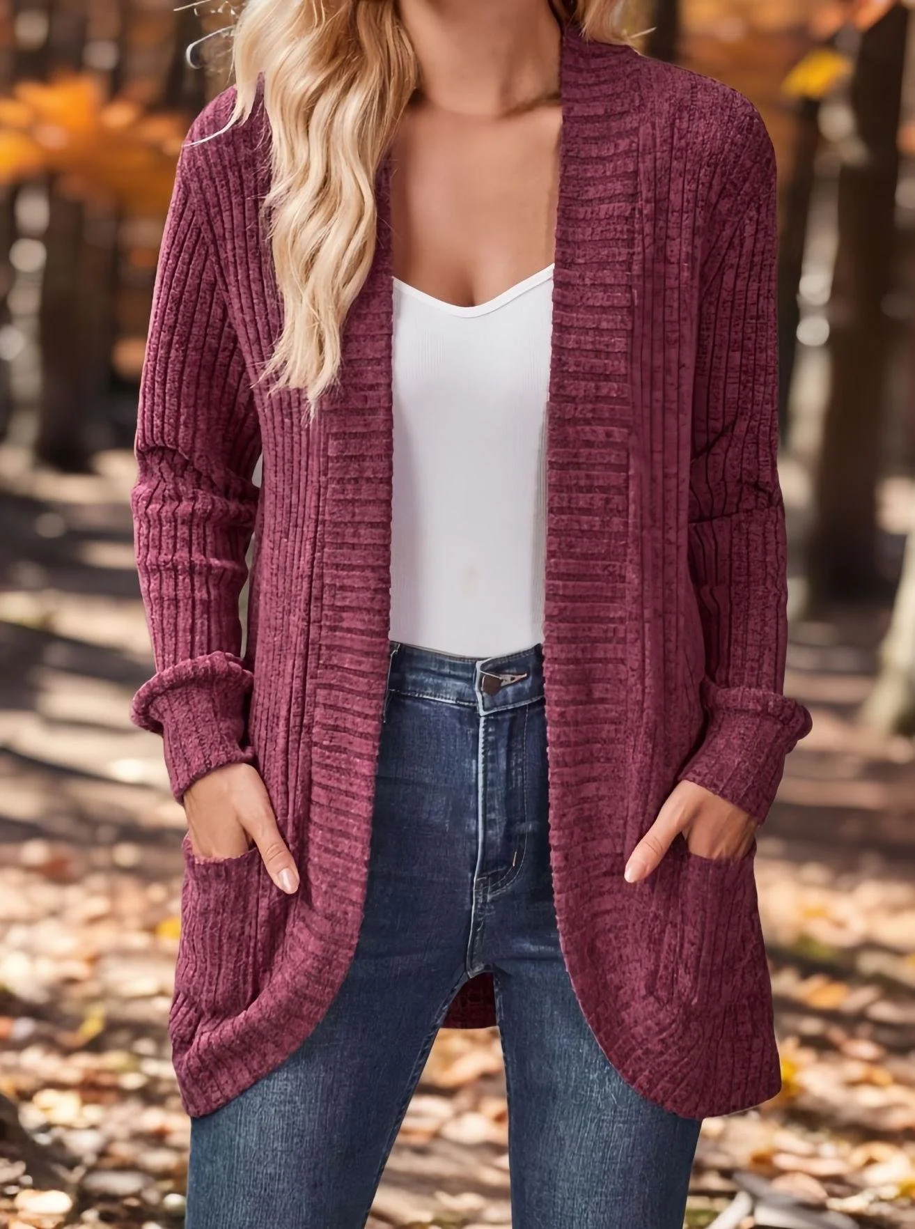 Damen Unifarben Langarm Bequem Lässig Strickjacke