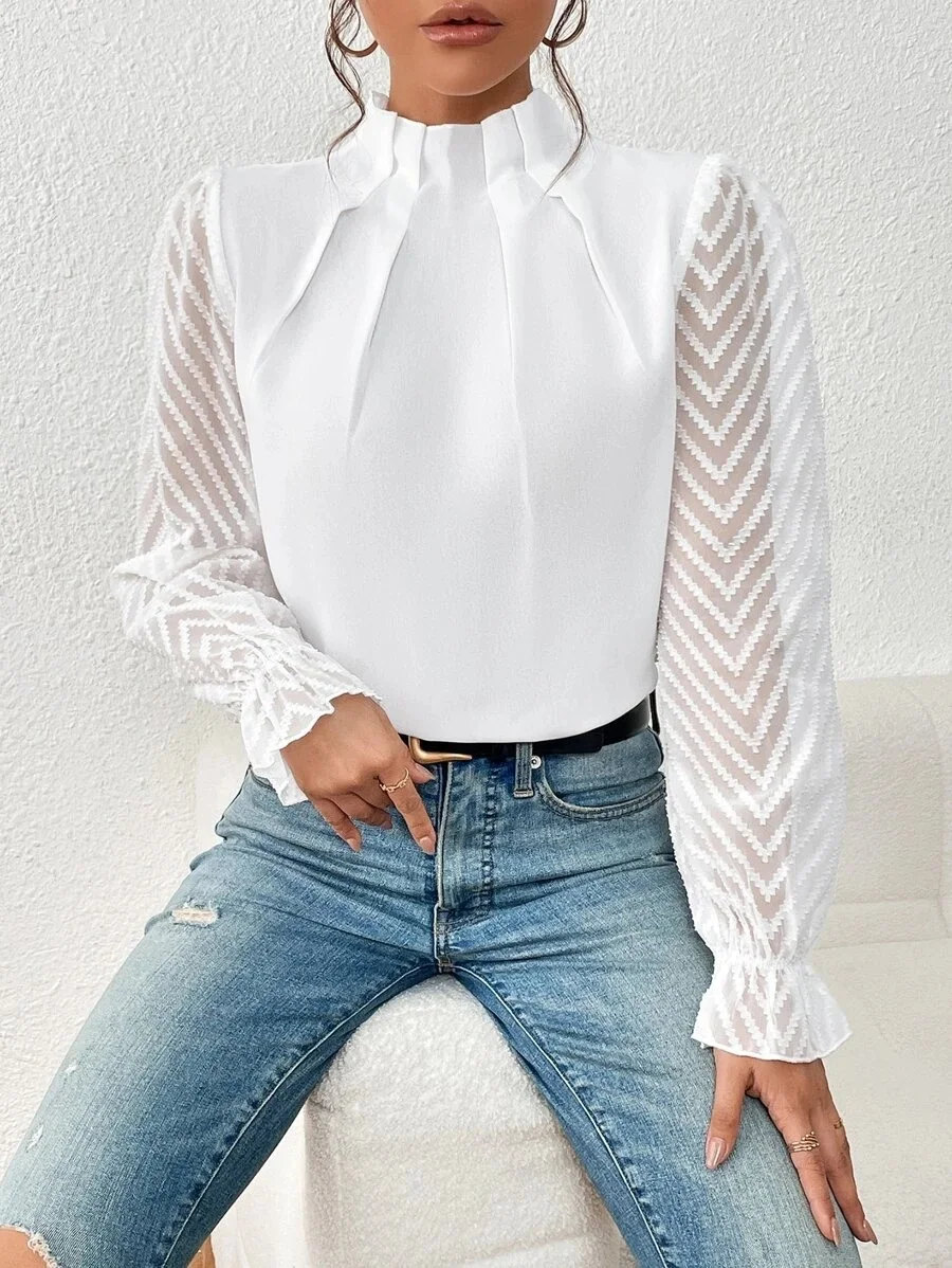 Lässig Unifarben Mock Neck Langarm T-Shirt
