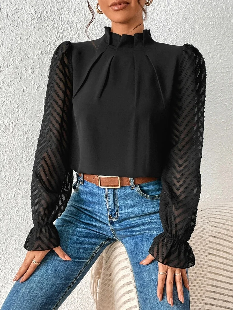 Lässig Unifarben Mock Neck Langarm T-Shirt