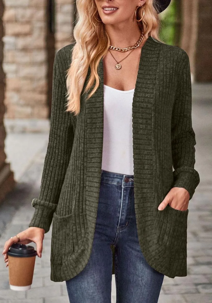 Damen Unifarben Langarm Bequem Lässig Strickjacke