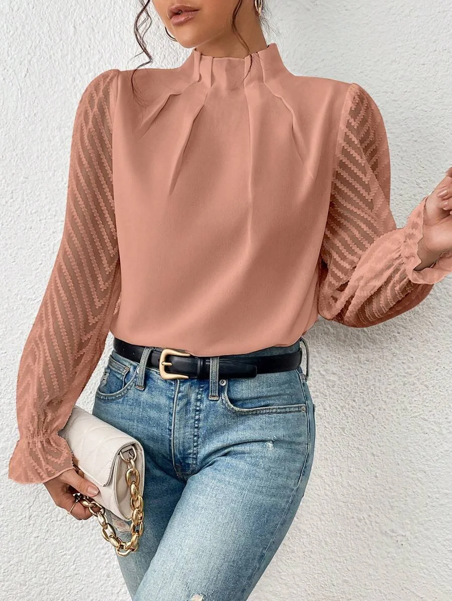 Lässig Unifarben Mock Neck Langarm T-Shirt