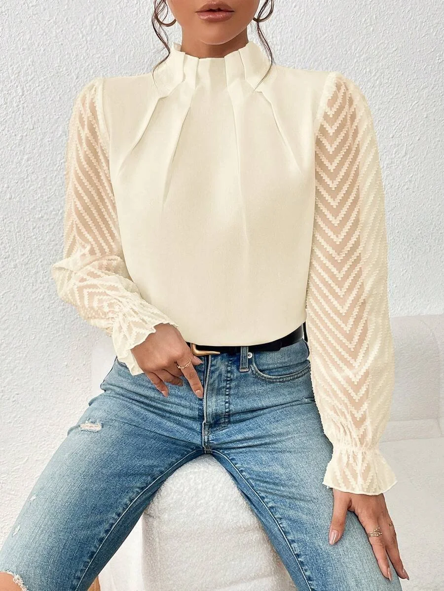 Lässig Unifarben Mock Neck Langarm T-Shirt