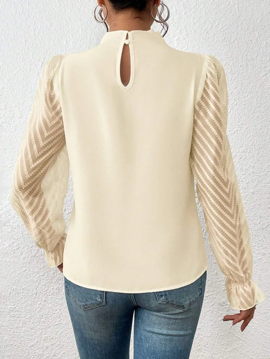 Lässig Unifarben Mock Neck Langarm T-Shirt
