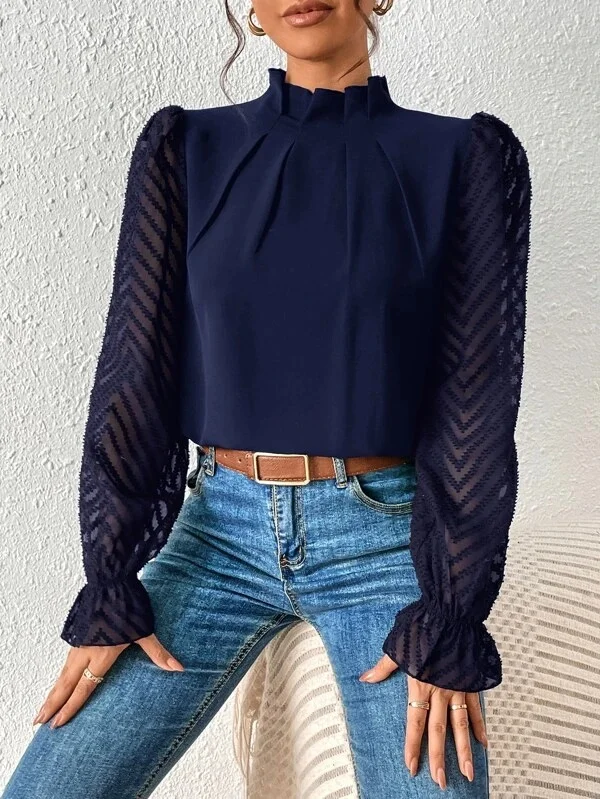 Lässig Unifarben Mock Neck Langarm T-Shirt