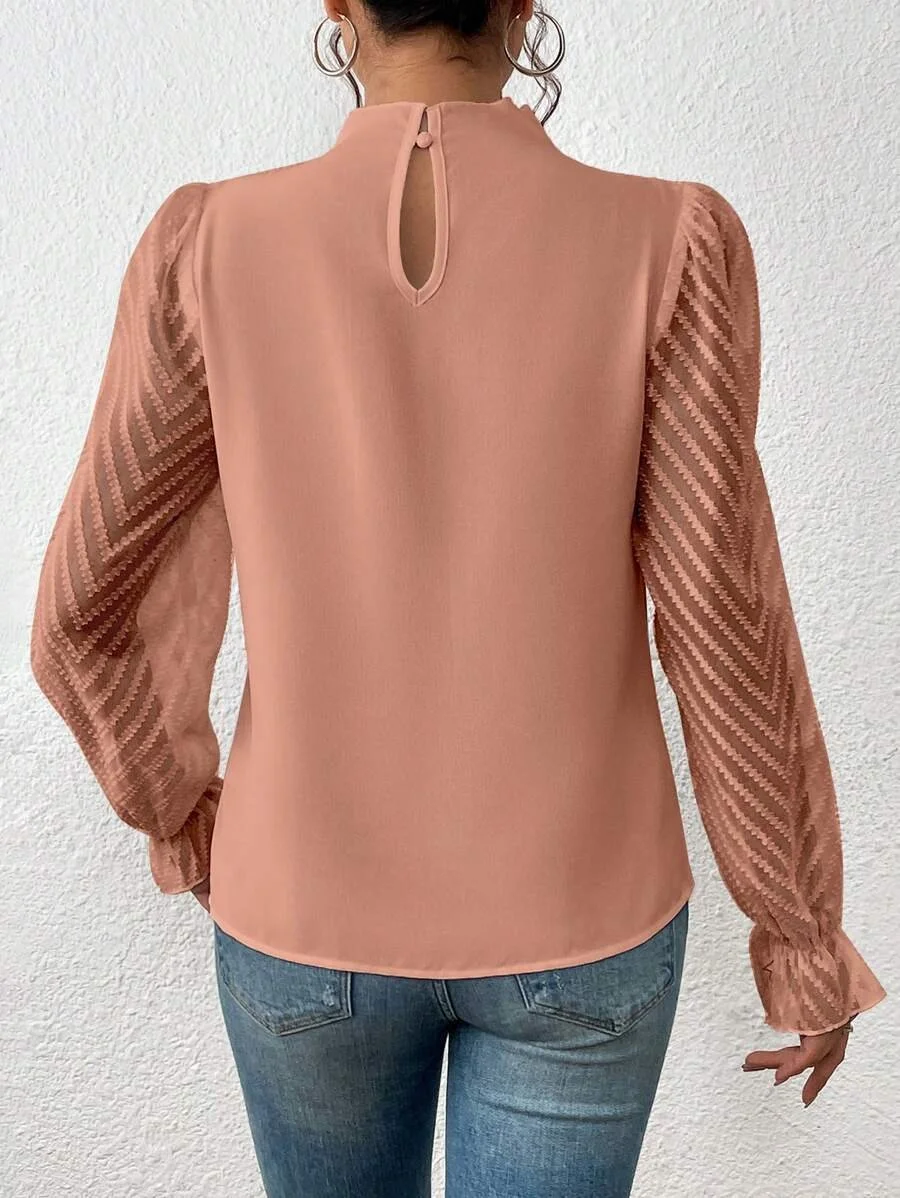 Lässig Unifarben Mock Neck Langarm T-Shirt
