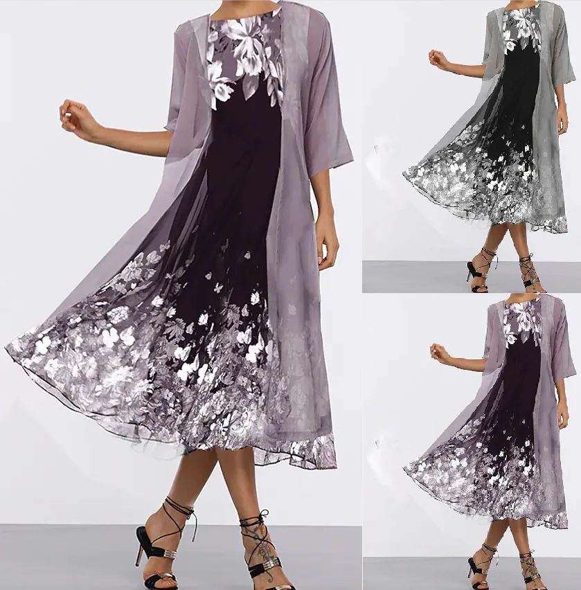 Damen 3d Drucken Zweiteiliges Set Täglich Halbarm Lässig Sommer Mantel mit Rock Matching Set