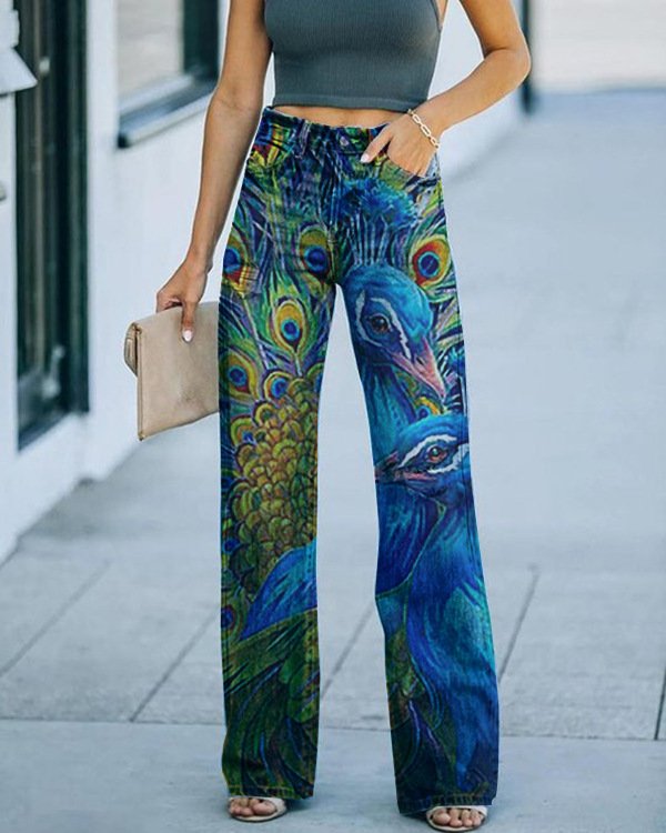 Regelmäßige Passform 3d Drucken Lässig Jeans