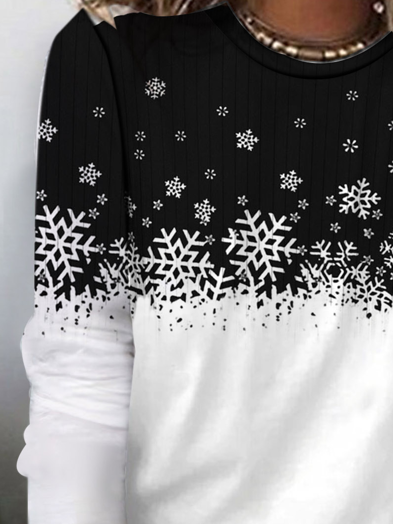 Lässig Schneeflocke Rundhals Langarm T-Shirt